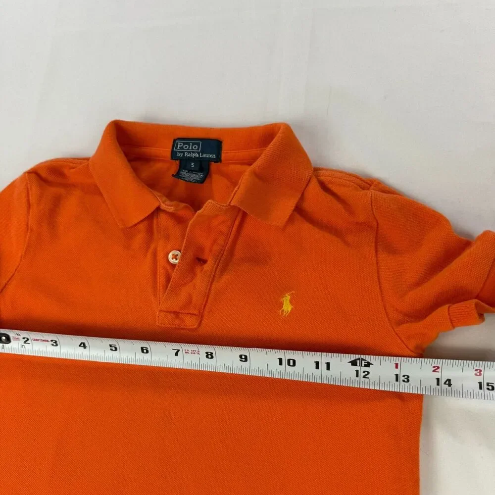 Vintage Ralph Lauren Youth Boys Orange Polo Shirt Size 5 Short Sleeve